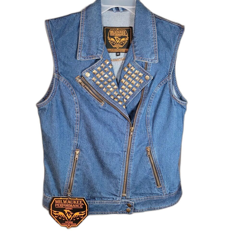 Milwaukee Performance Apparel Denim Collection Studded Denim Vest - Size XXL NWT